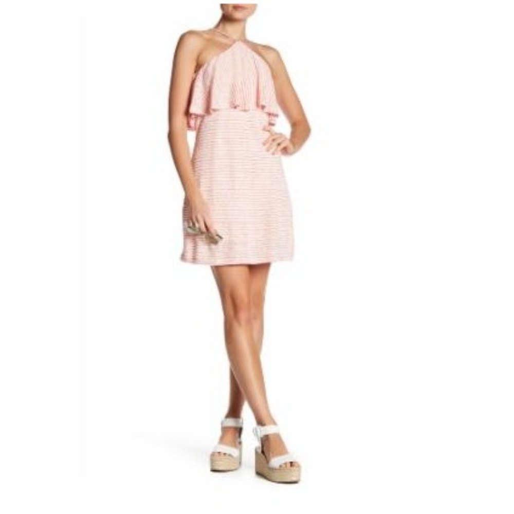 Splendid Pink Halter Mini Dress with Ruffle Bodice